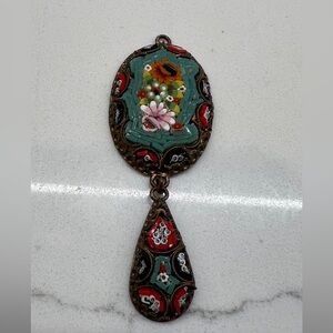 Vintage Victorian Floral Pendant with Teardrop Charm